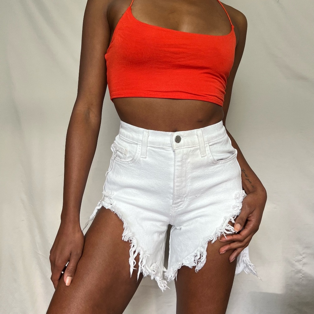 Ripped White Denim Shorts